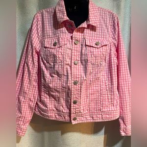 Talbots Large Pink and White  (Barbie)jean jacket